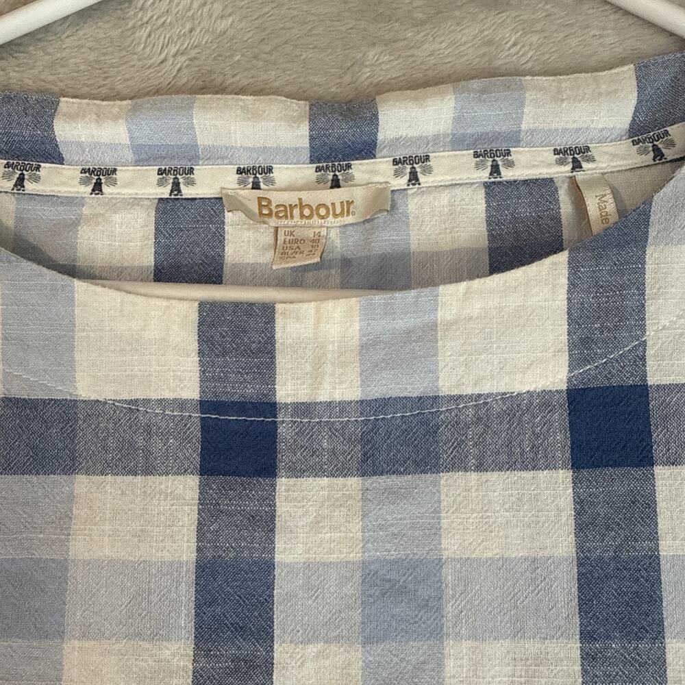 Barbour Women’s Plaid Popover Roll Sleeve Blue Preppy s/s Top Tunic Shirt 10 - Picture 2 of 7